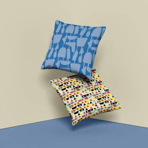 Retro style patterned sofa cushions and couch pillows by BillingtonPix