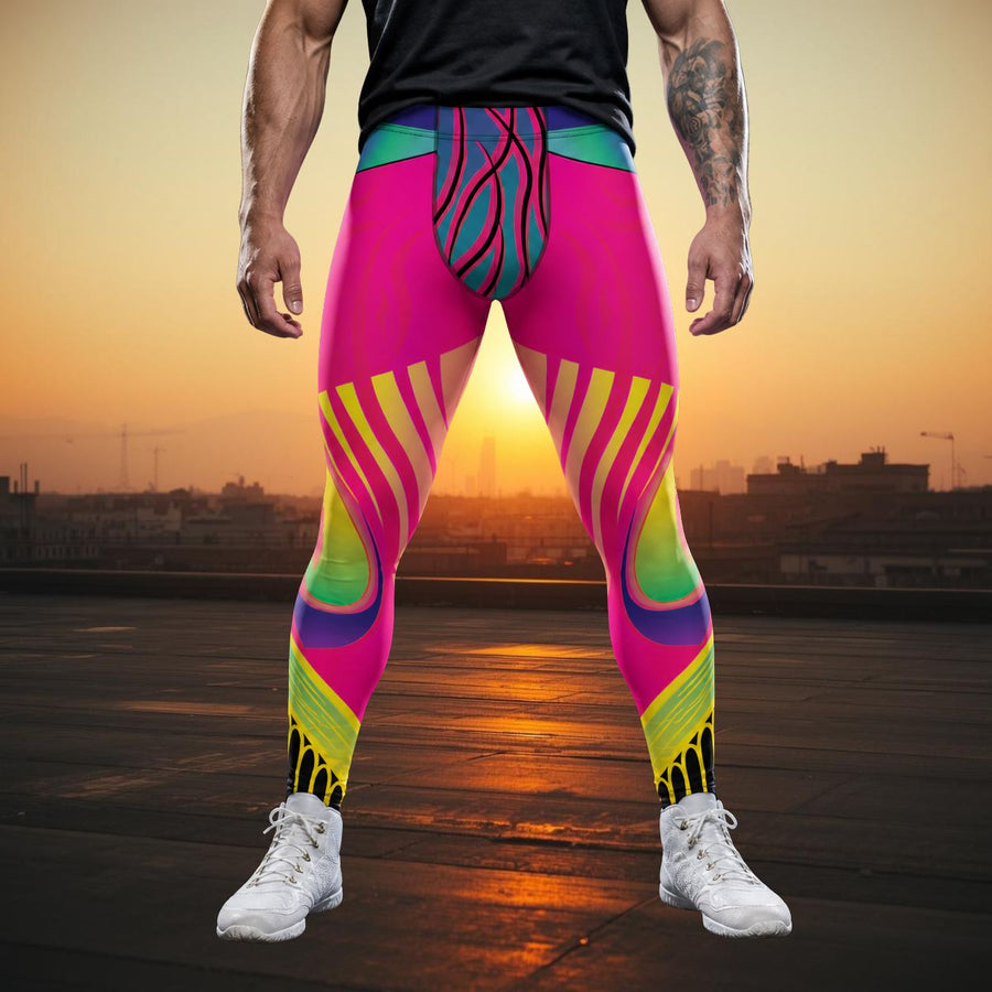 man wearing pink luchador wrestling tights standing on a mexican rooftop