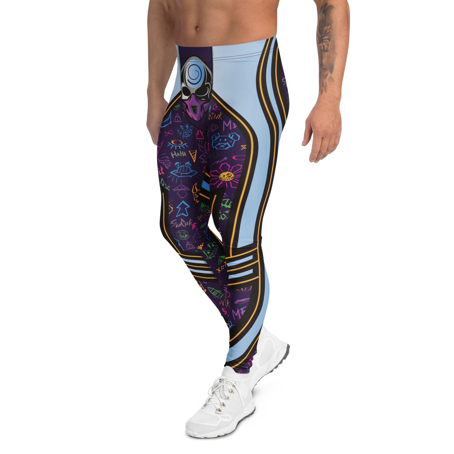 Men's leggings in bold lucha libre style for festivals, wrestling fans, and standout athletic fashion.