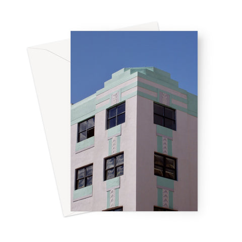 Miami Art Deco pink and green building - Greeting Card