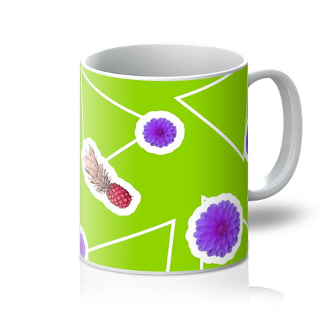 Yellow Abstract Memphis Style Patterned Coffee Mug | Fruity Floral