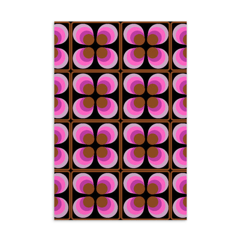 Retro Seventies Pink Black Tiles Pattern Postcard