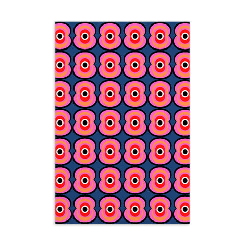 Blue and pink retro style abstract design Retro Poppies patterned postcard