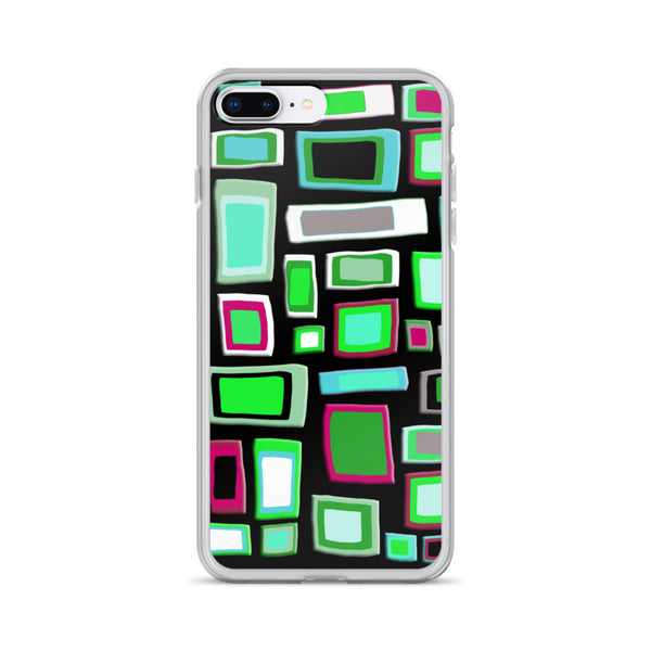 iPhone Case | Colorful Squares and Rectangles Green Black Pattern