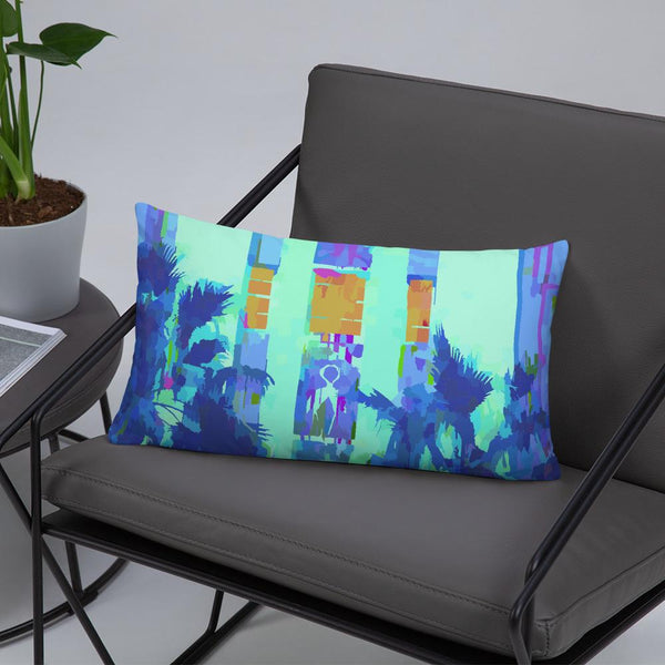 Blue Abstract Art Deco Building Sofa Cushion Throw Pillow