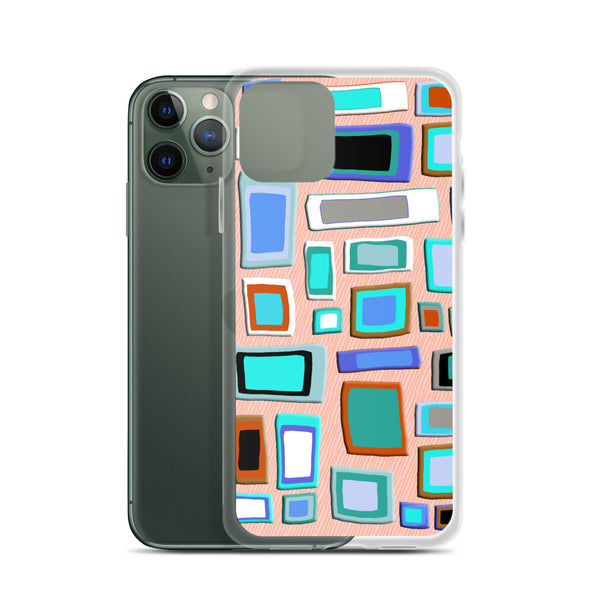 iPhone Case | Colorful Squares and Rectangles Blue Textured Pattern