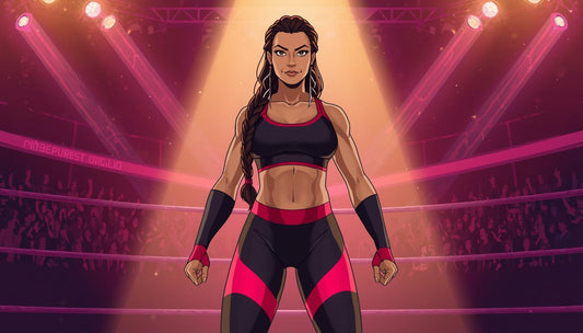 confident female wrestler with braids looking confident in wrestling arena