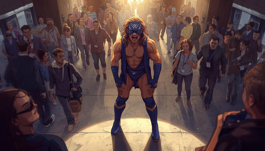 Cartoon man attending MCM 2026 wearing fun cosplay wrestling outfit