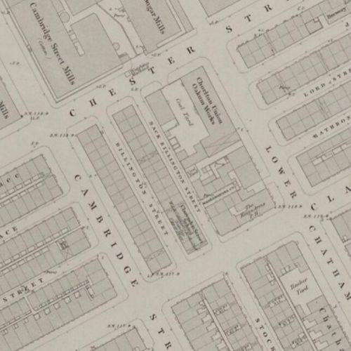 Map from 1850s showing Billington Street in Manchester