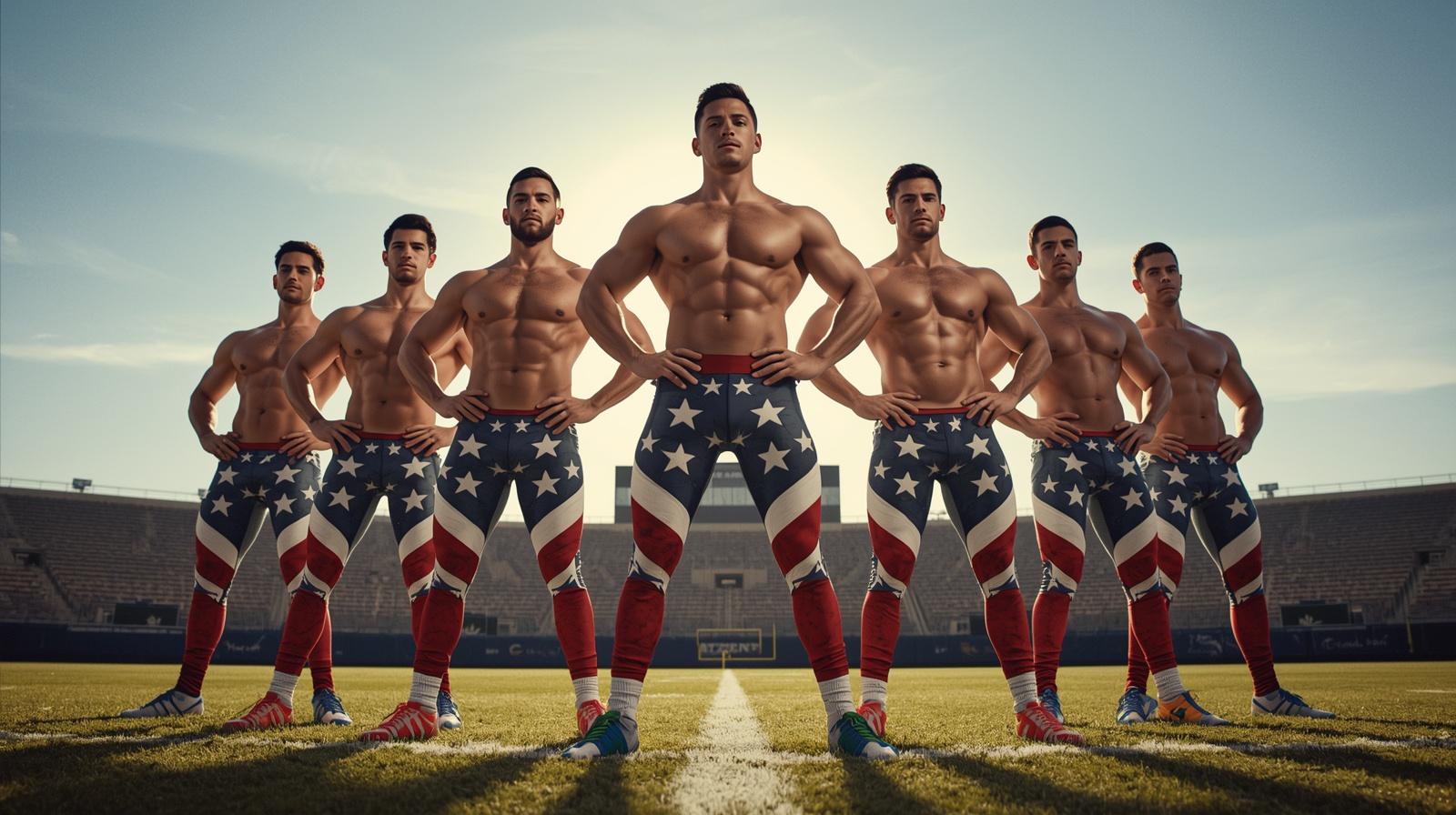 Male athletes wearing leggings in style of patriotic American flag