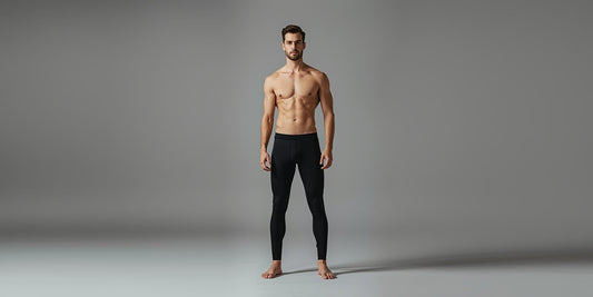 Adult man wearing leggings without shorts