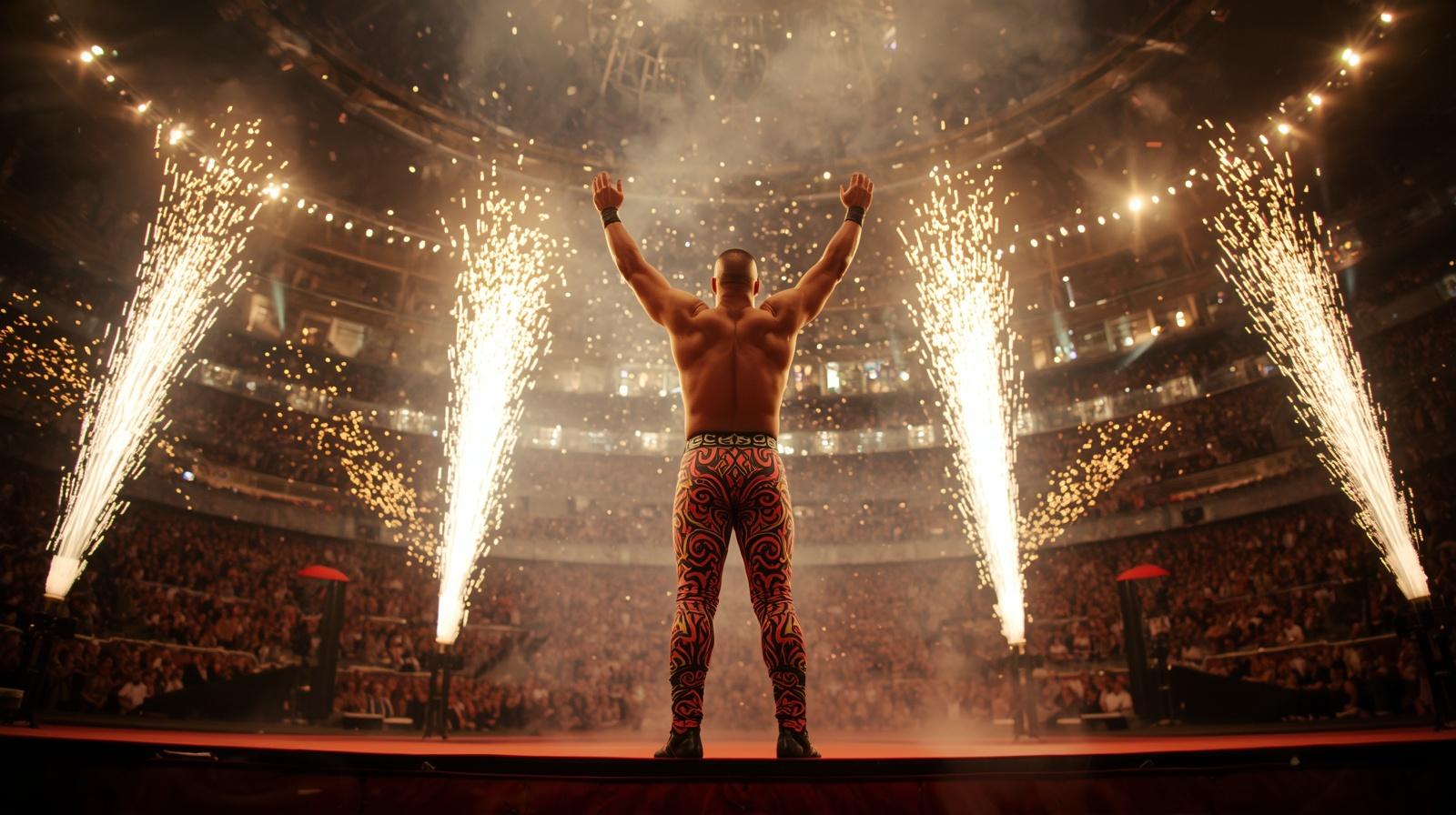 Wrestling hero entrance at wrestling event arena