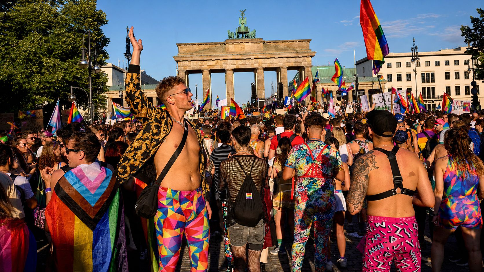 Crowds at Berlin Pride near the Brandenburg Gates