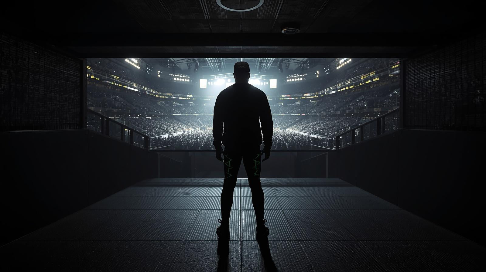 Lone male standing in empty arena, lamenting end of Japanese wrestling cultural icon Bullet Club