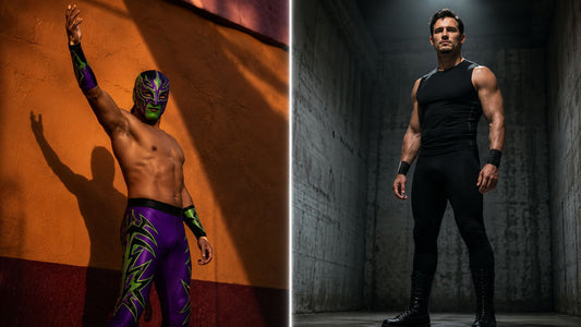Two men: one in lucha libre and the other in pro wrestling style