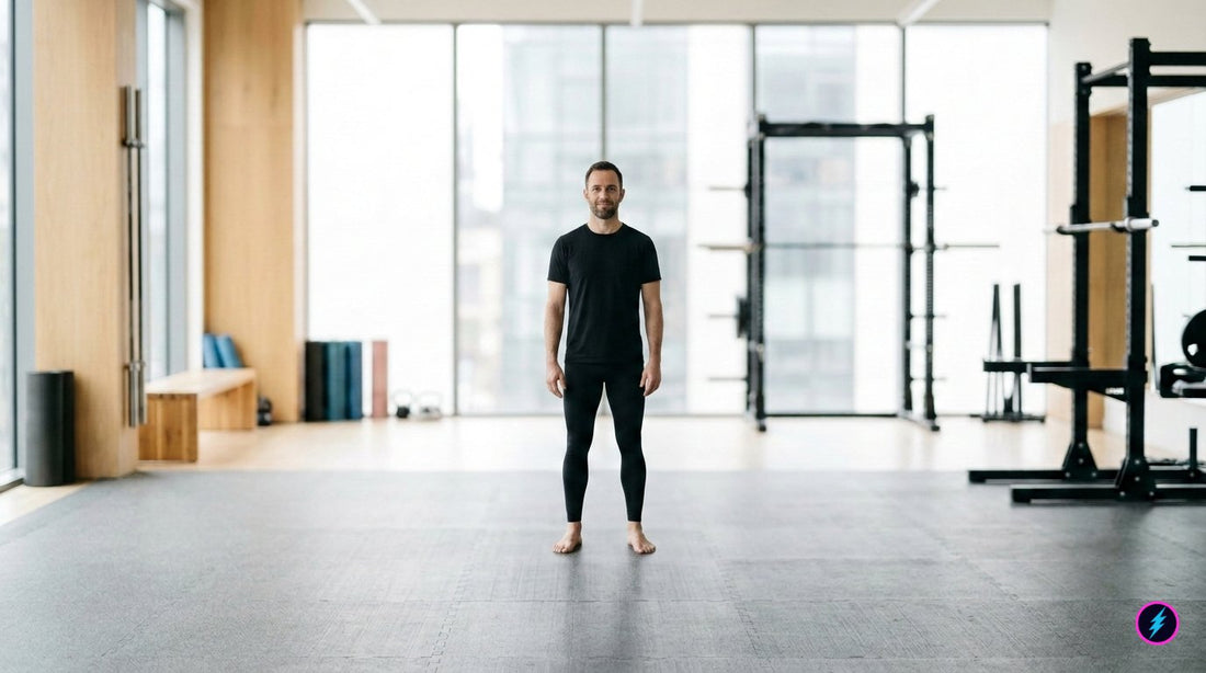 Man standing in gym wearing black leggings