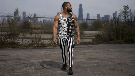 Man wearing black and white festival gear at Riot Fest