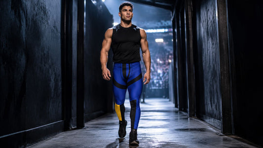 Man wearing blue wrestling tights for NJPW event