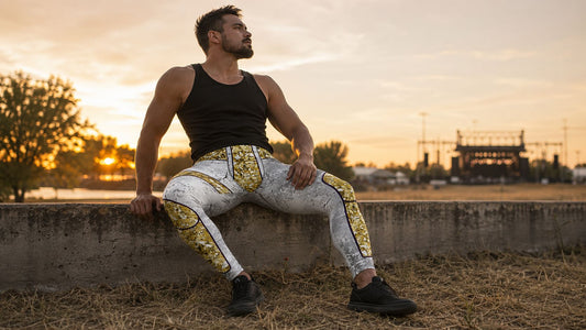Man wearing gold and silver wrestling tights at Aftershock Festival