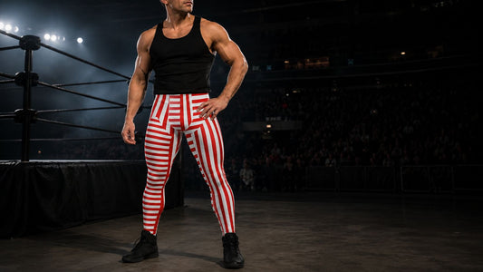 Man wearing red and white striped leggings