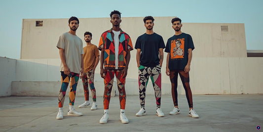 Confident men wearing fashion meggings in an urban setting