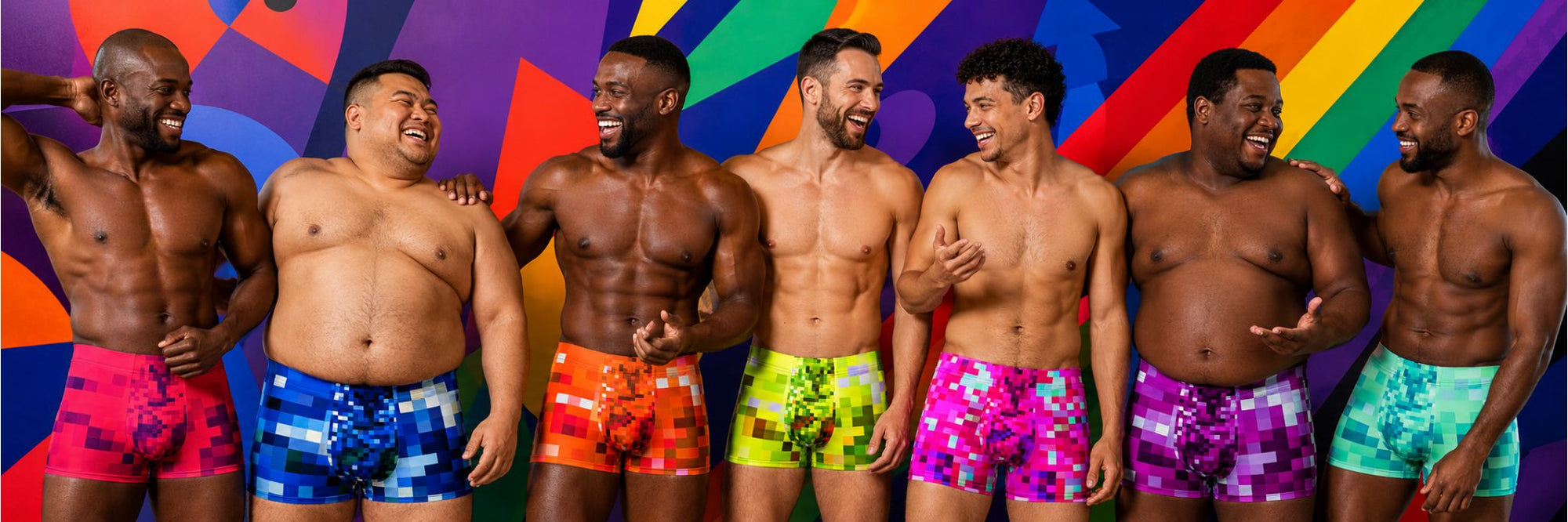 Men wearing BillingtonPix gay boxer briefs in different colours
