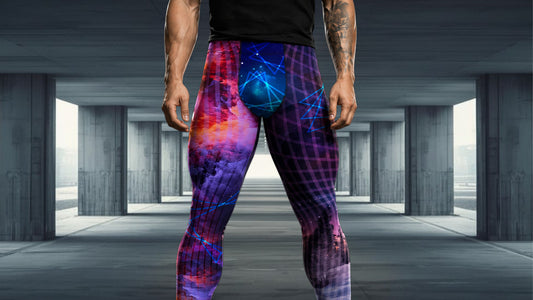 Designer gym leggings for men in empty concrete space