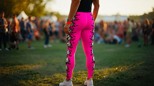 Man wearing pink leggings at a summer festival