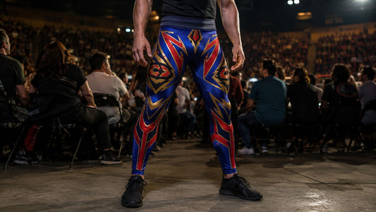 Person wearing lucha libre cosplay wrestling tights at a lucha libre show
