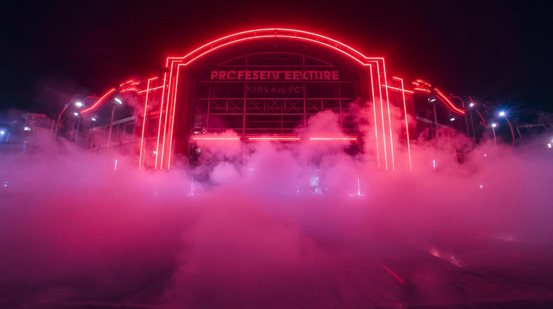 professional wrestling venue with neon and dry ice