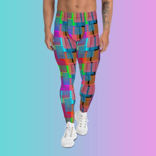 Rave Meggings Trippy Isometric Men's Leggings, Geometric Yoga Pants Male,  Colorful Festival Trousers, Crazy Pattern Tights, Festival Gear -   Canada