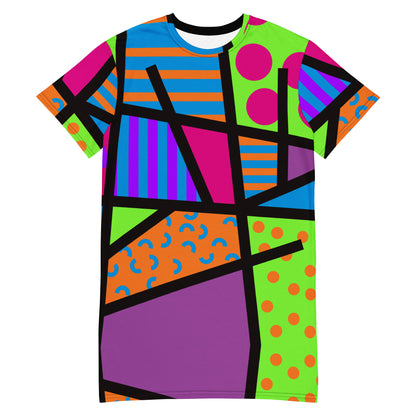 Harajuku Popsicle T-shirt dress with 80s Memphis design – casual streetwear look