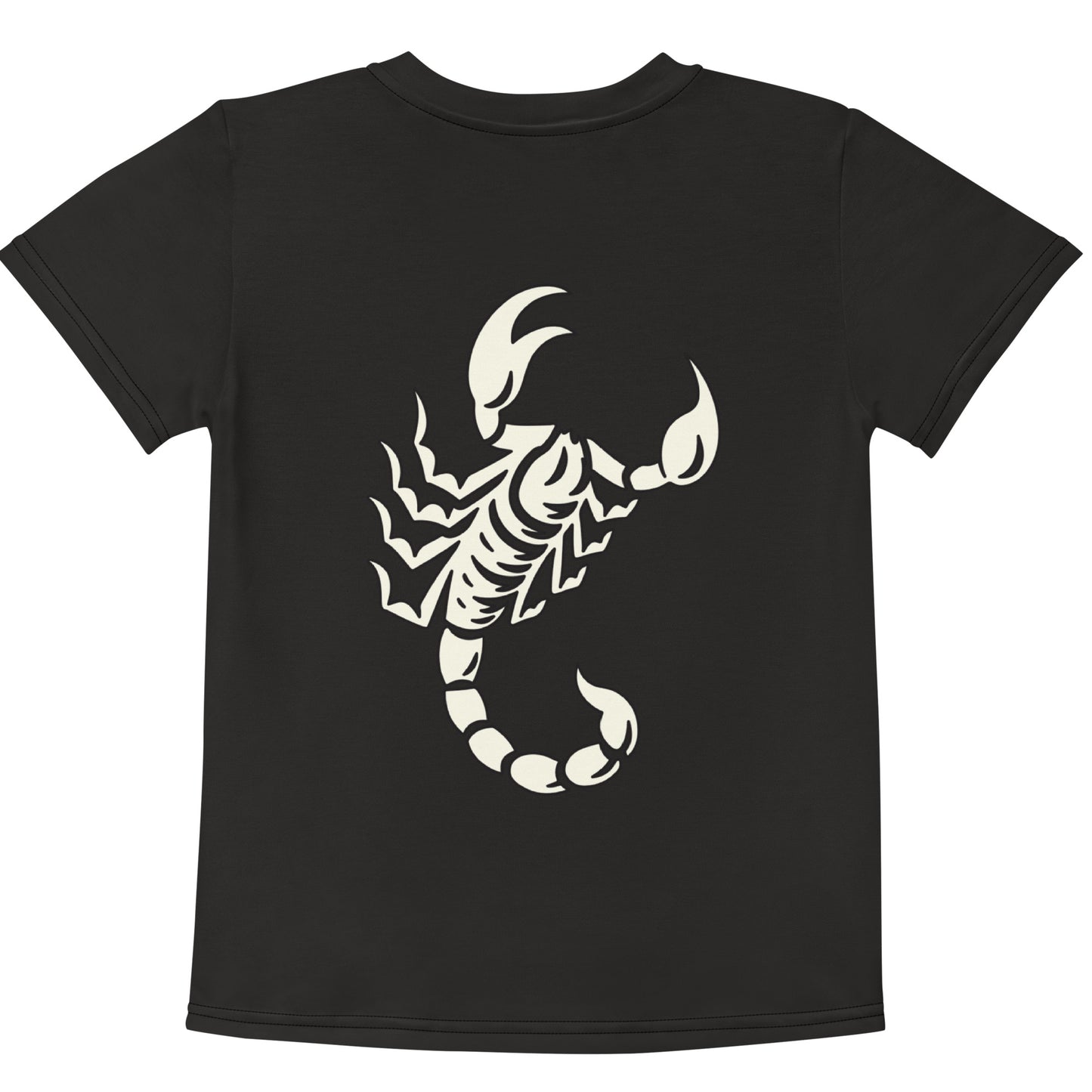 Dark t-shirt with large printed scorpion on the back