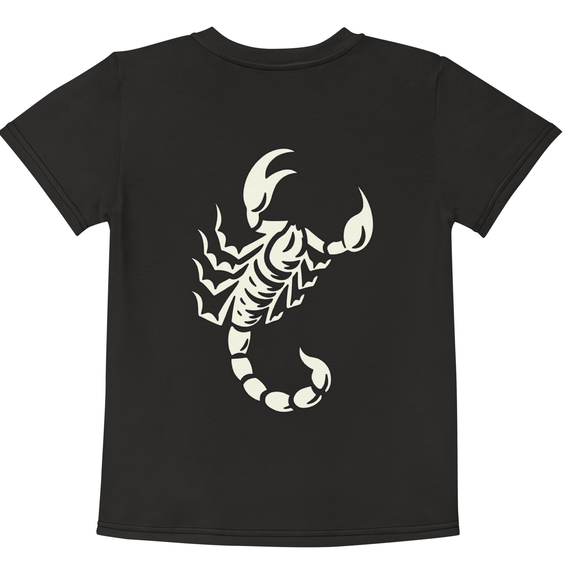 Dark t-shirt with large printed scorpion on the back