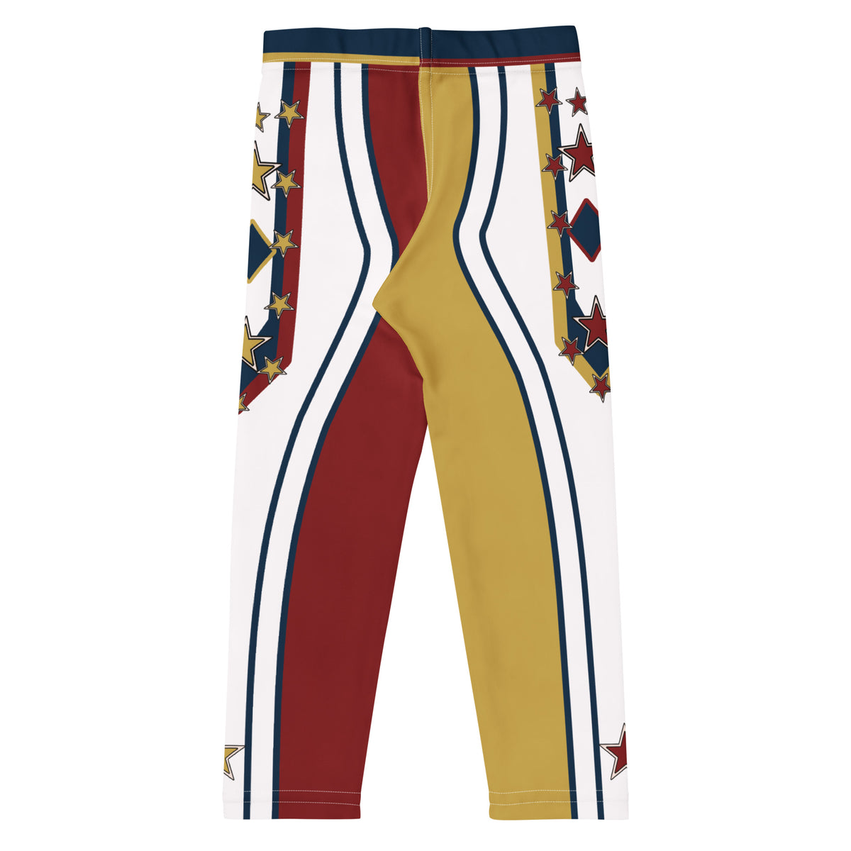 Back of the Drum Major kids leggings with star and navy diamond side panels
