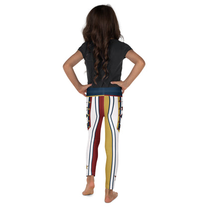 Child wearing the Drum Major kids leggings, back view with navy waistband