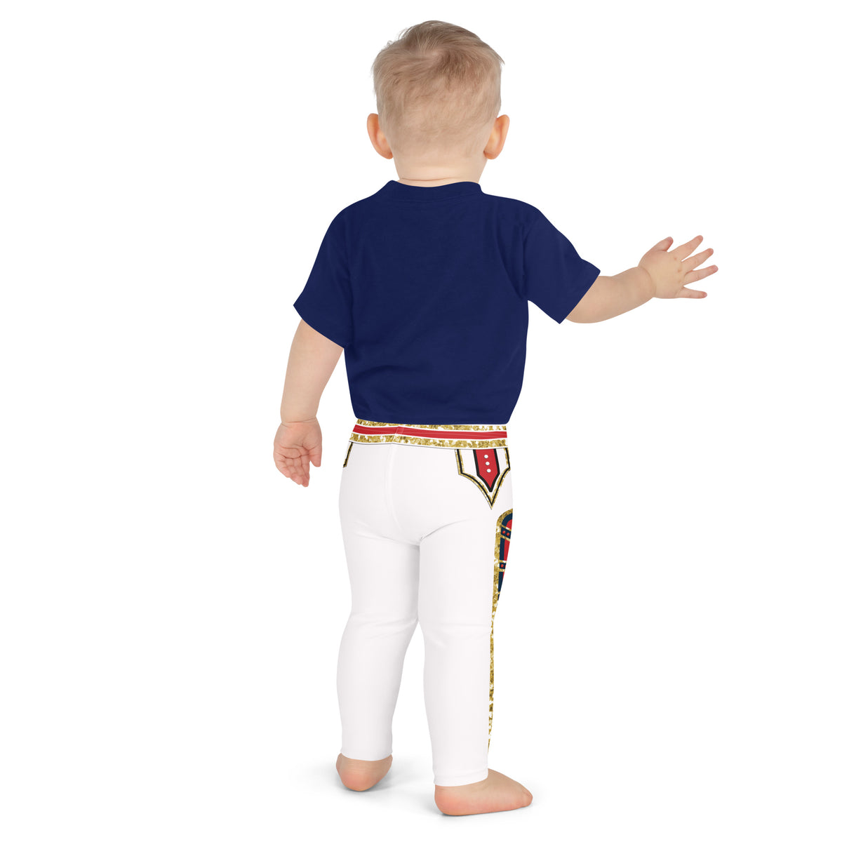 Kids White Circus wrestling leggings, back, worn