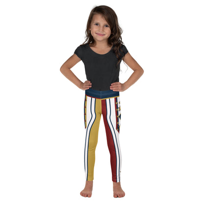 Child in the red and gold Drum Major kids wrestling leggings, front view