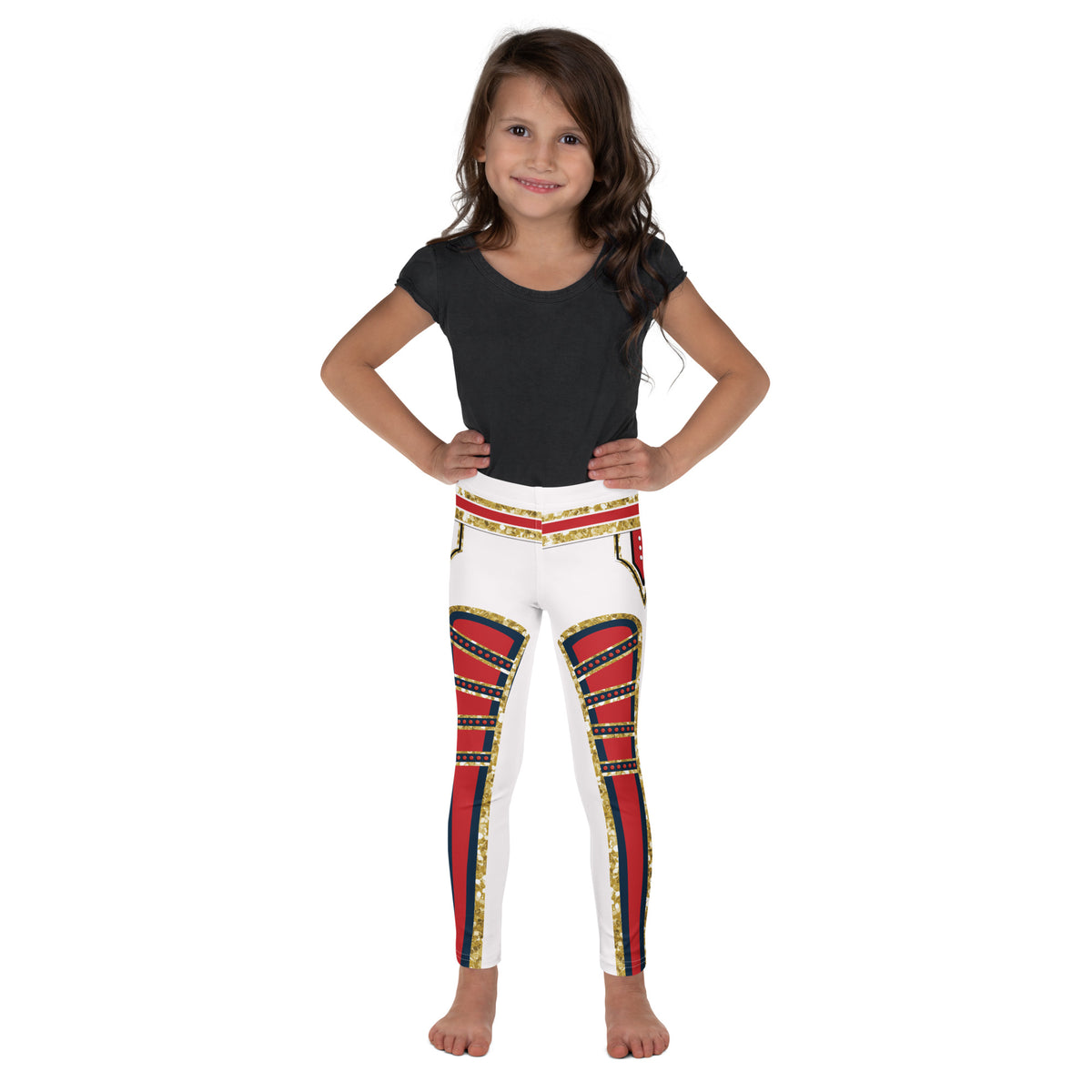 Kids White Circus wrestling leggings, front, worn
