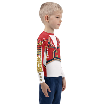 Kids White Circus wrestling rash guard, right side
