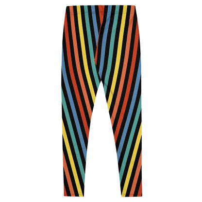 Festival Womens Leggings, Stripy Wrestling Style Performance Tights, Fashion Meggs, Rainbowcore Striped Pants, Rave Gear Clubbing Outfit. Rainbowcore stripy LGBT Gay Pride leggings. Retro style vertical stripes in stretchy compression fabric.