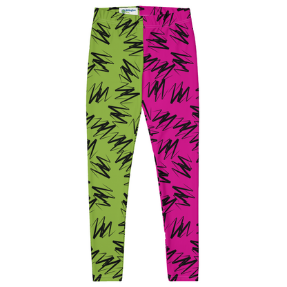 Leggings with green and pink pattern on a white background