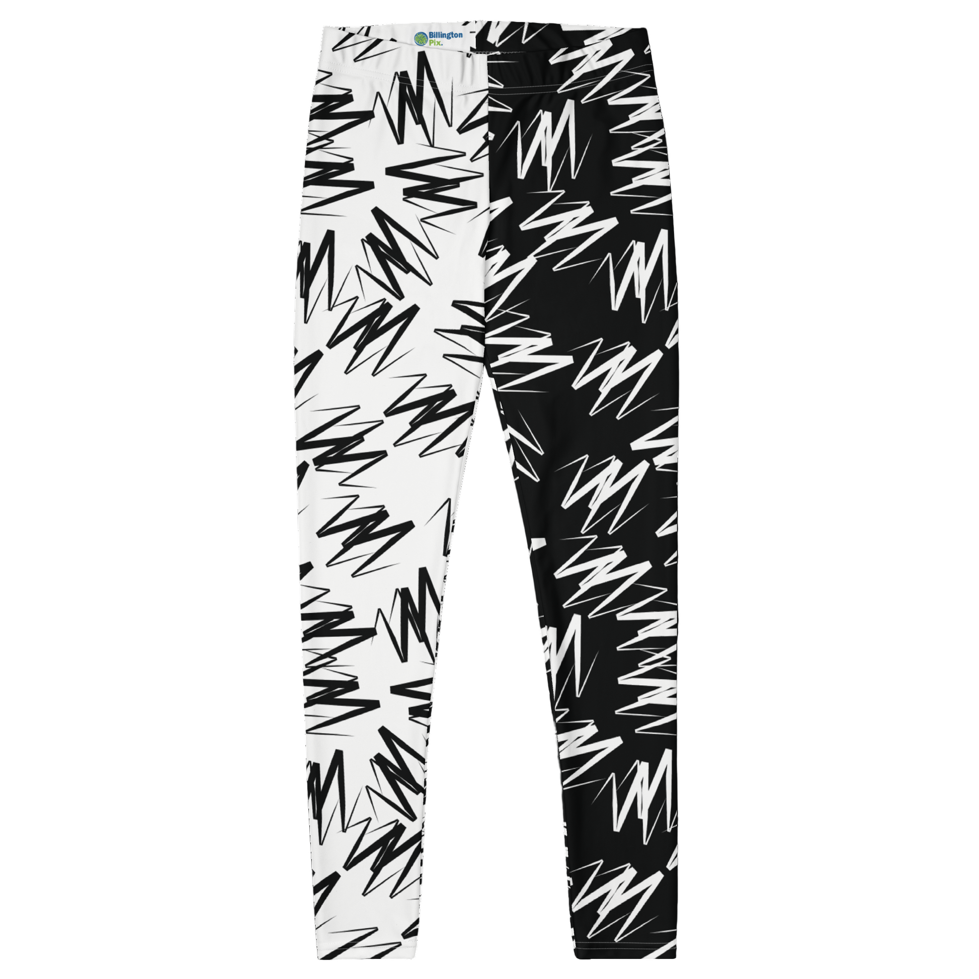 Black and white pants with zigzag pattern on a white background