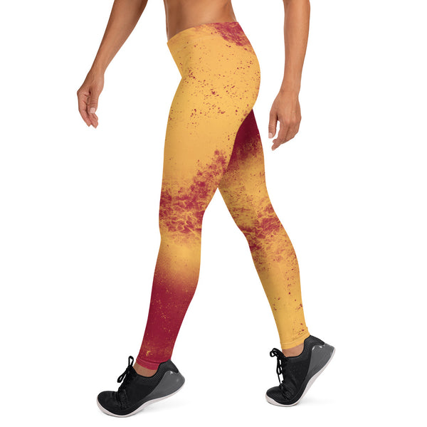 Orange and red leggings Pro Wrestling Gear for Women, Yellow Leggings, Patterned Orange Pants, Workout Pants, Spandex Gym Leggings in abstract all-over design, 80s Kitsch Red Tights