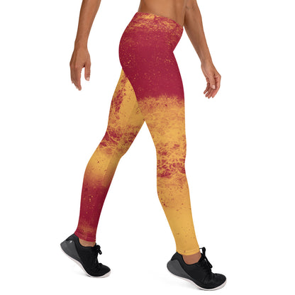 Orange and red leggings Pro Wrestling Gear for Women, Yellow Leggings, Patterned Orange Pants, Workout Pants, Spandex Gym Leggings in abstract all-over design, 80s Kitsch Red Tights