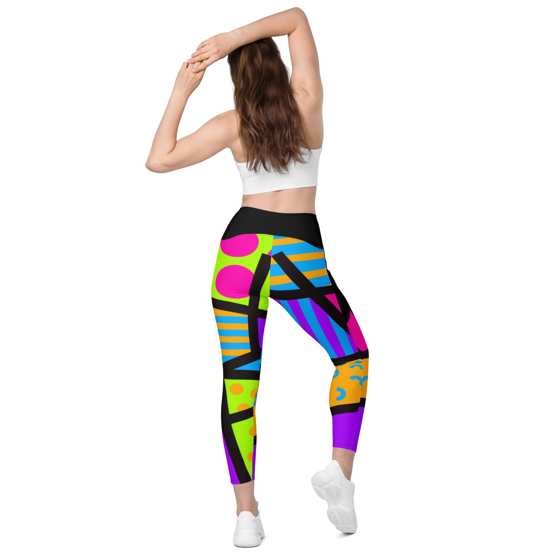 Harajuku Leggings with Pockets | Colorful Geometric Print Running Tights | Patterned Festival Meggings | Clubbing Outfit | Athleisure Meggs