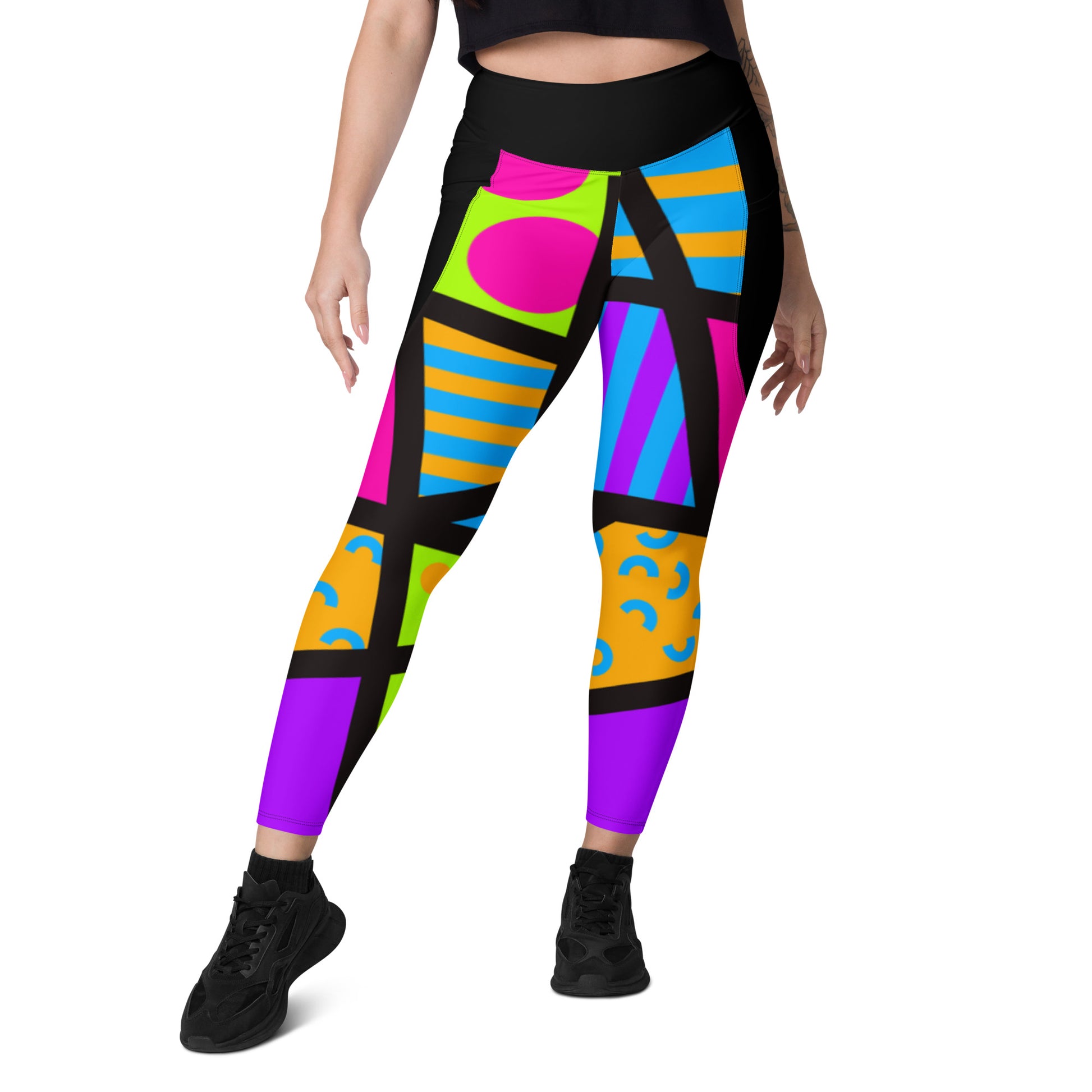 Harajuku Leggings with Pockets | Colorful Geometric Print Running Tights | Patterned Festival Meggings | Clubbing Outfit | Athleisure Meggs