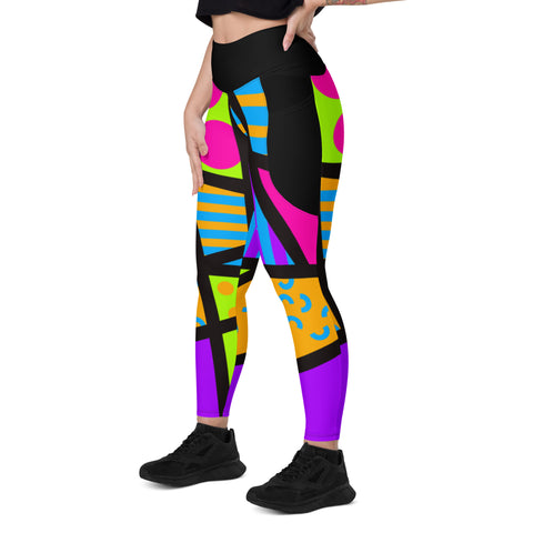 Harajuku Leggings with Pockets | Colorful Geometric Print Running Tights | Patterned Festival Meggings | Clubbing Outfit | Athleisure Meggs