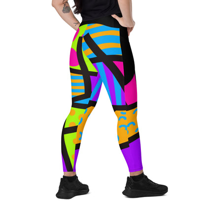 Harajuku Leggings with Pockets | Colorful Geometric Print Running Tights | Patterned Festival Meggings | Clubbing Outfit | Athleisure Meggs