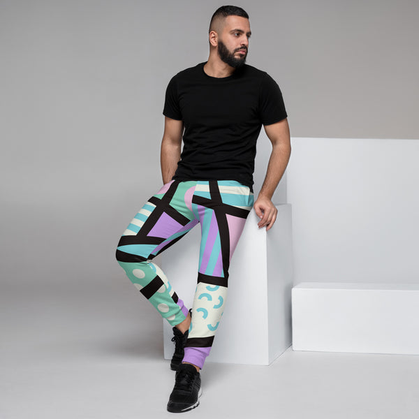 Patterned Men&#39;s Joggers | Stylish Streetwear Harajuku 80s Memphis Pastel Goth Geometric Sweatpants for men | Yami Kawaii Streetwear Fashion